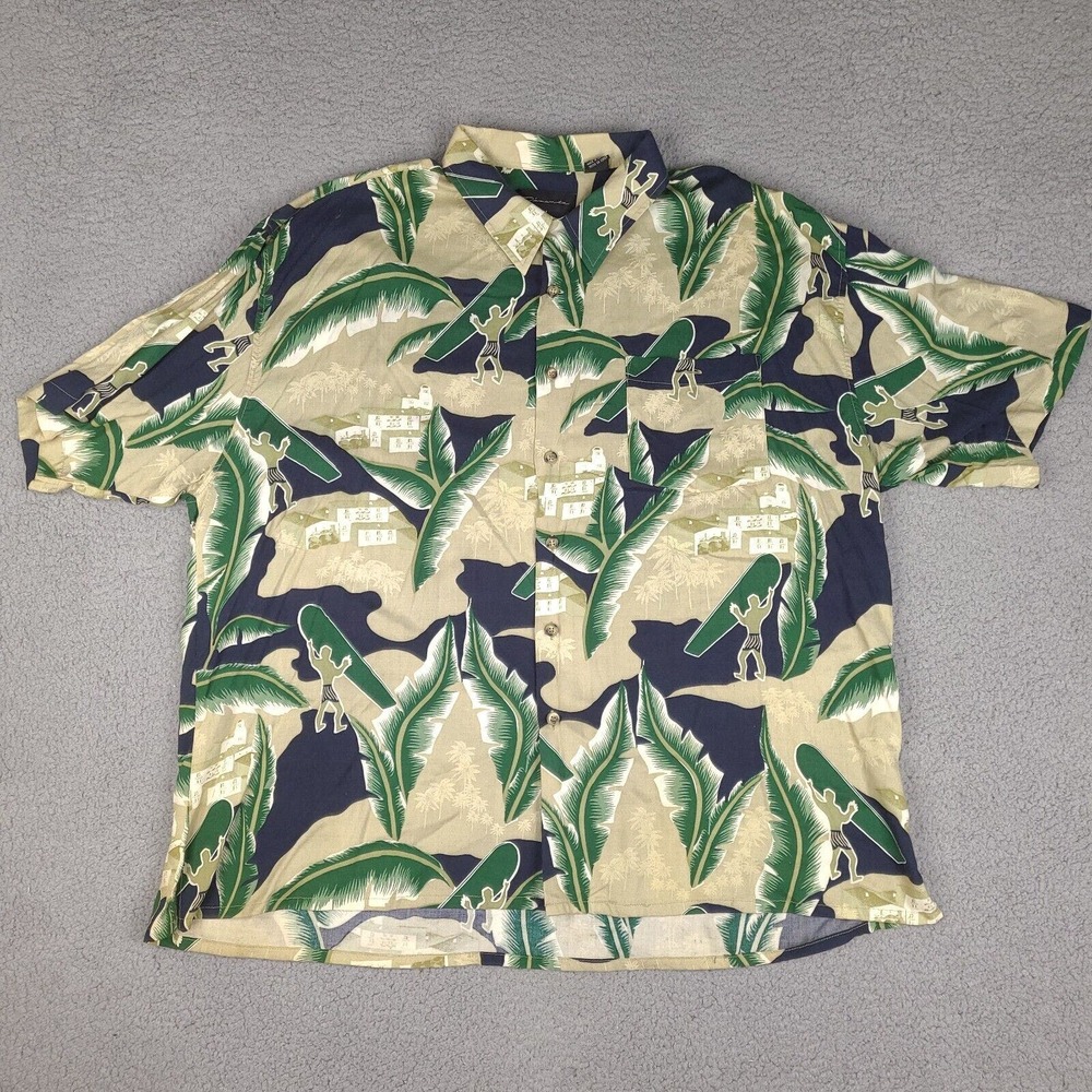 Vintage Diamante Hawaiian Shirt Mens XXL Button‎ Down Short Sleeve Rayon